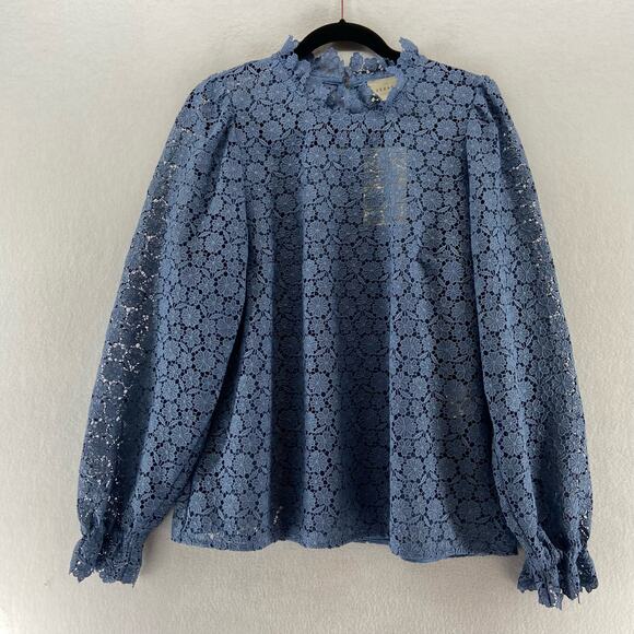 Sezane Blue Lace Blouse - Picture 2 of 8